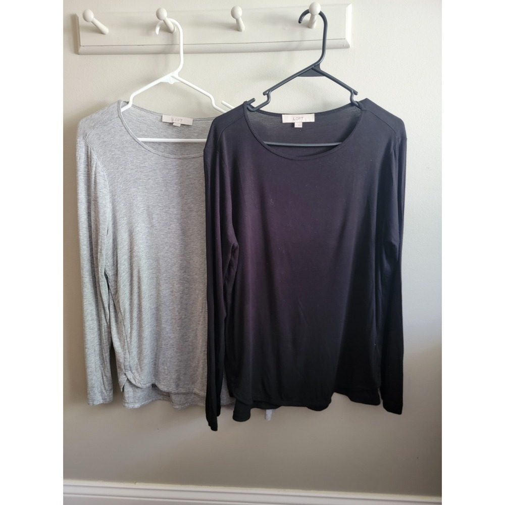 Loft Lot Of 2 L/S Large Crew Neck Shirt Top Rayon Spandex Basic Capsule Layer